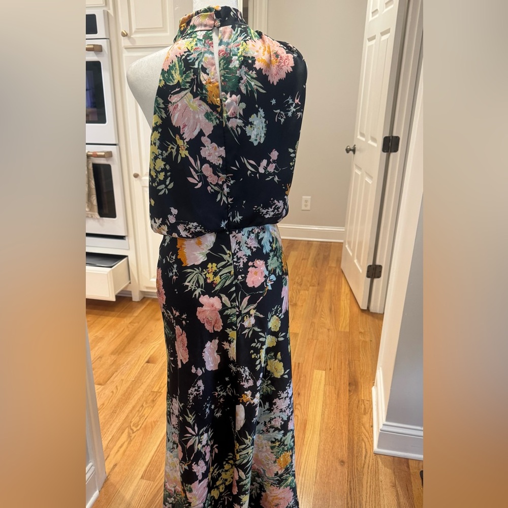 Floral Halter Neck Dress - Black and Multicolor - Picture 11 of 14